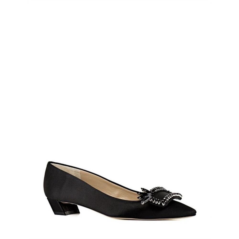 Stuart Weitzman Elegant Black Crystal Mid Heel Satin Black Pumps Size 8 - Picture 2 of 9